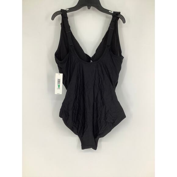 DKNY Women's Large Black Ruffle Plunge One Piece Swimsuit Beach Resort K17-26 - Picture 6 of 8